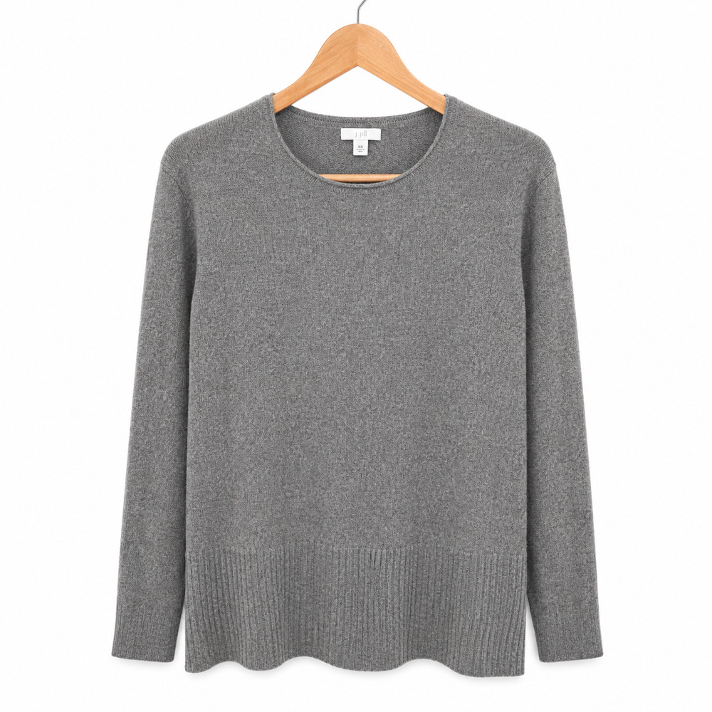 J Jill Sweater Womens XL Gray Merino Wool Cotton Blend Crew Neck Quiet Luxury